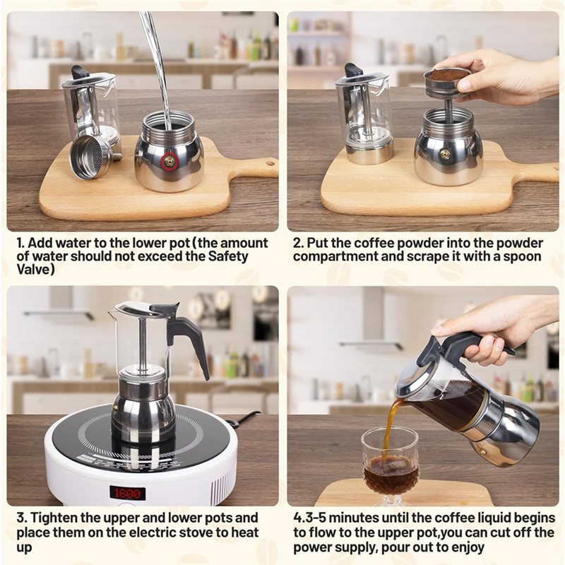 ABUI-Clear Glass 4 Cup Moka Po - Coffee Equipment For Sale ulasan dan harga